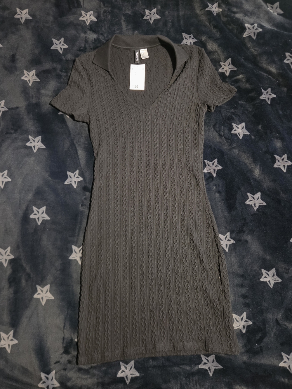 H&M Divided Black Cable Knit Polo Bodycon Mini Dress